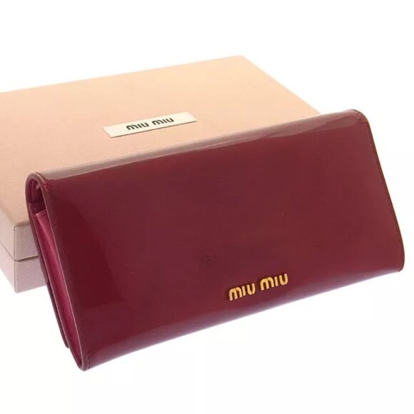 miumiu Wallet Purse Long Wallet Red Gold Woman Authentic Used - Picture 1 of 5